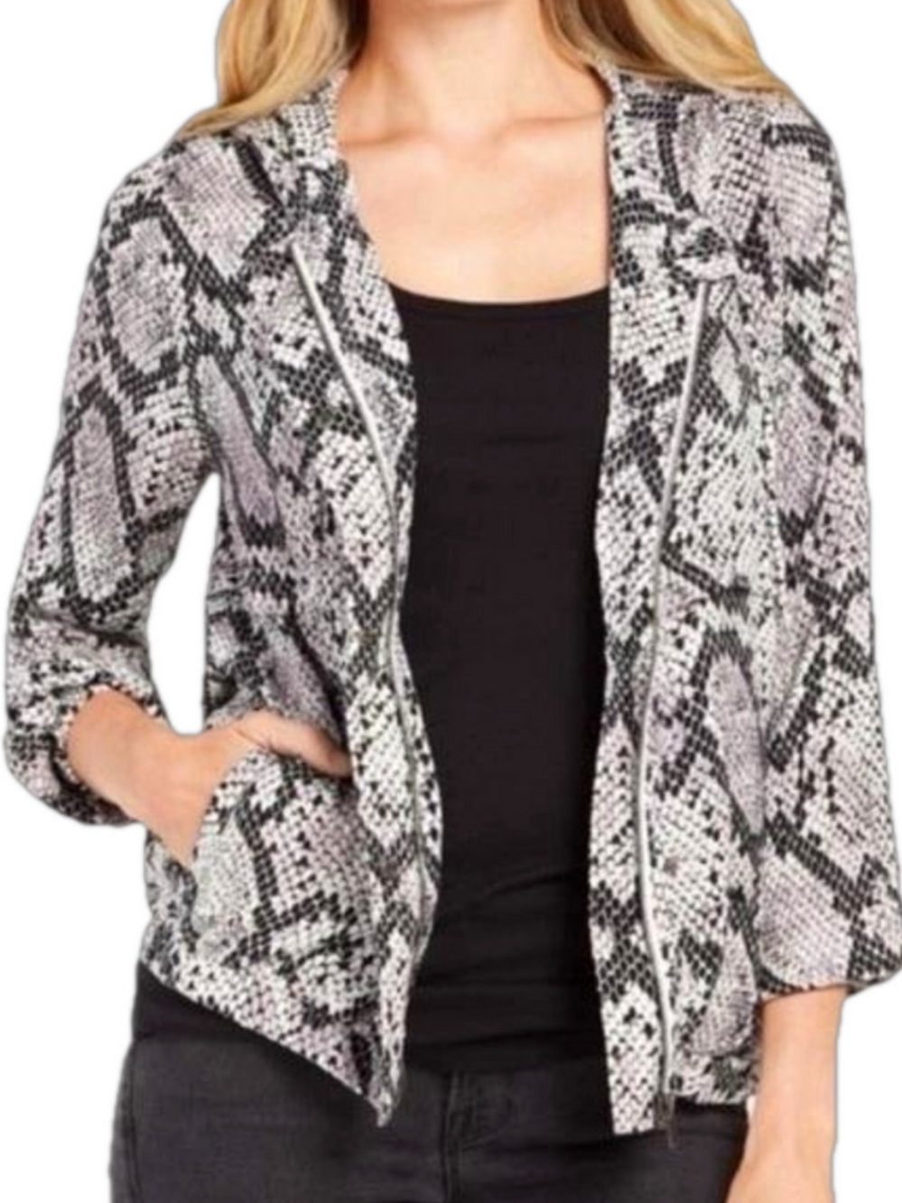 Chaser Snake Print Hooded Zip Jacket Snakeskin Print XS